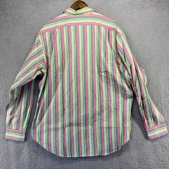 Ralph Lauren Shirt Men's Extra Large Green Pink Striped Philip Sport Cotton XL - Picture 8 of 10